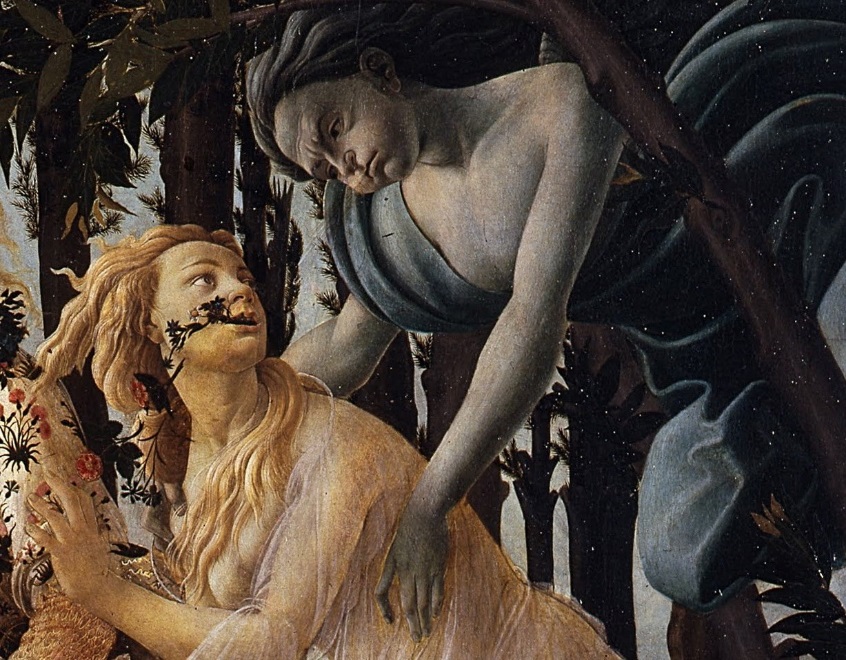 Parte Guelfa Sandro Botticelli Primavera dettaglio Zefiro e Clori 1477 1482 Galleria degli Uffizi