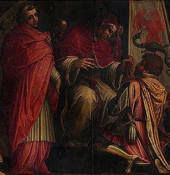 1024px Giorgio Vasari Clemente IV hands his insigna to the captains of the Guelph Part small